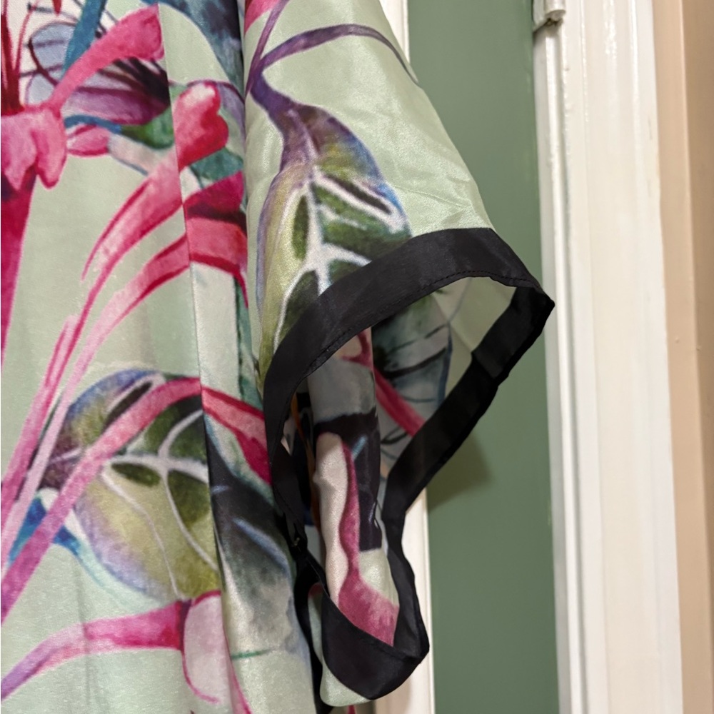 Soft surroundings Emerald Isle silk  kimono floral tropical Sz Large / XL - Picture 4 of 8